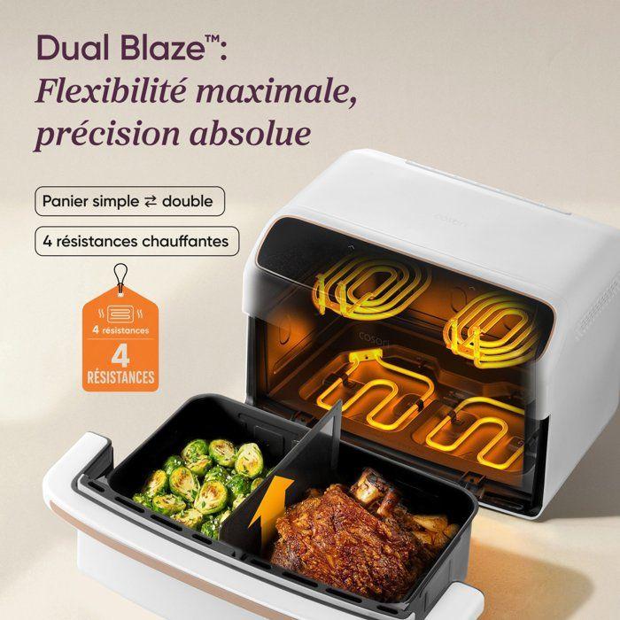 Friteuse sans huile COSORI - Air Fryer Dual Blaze Twinfry Compact - Capacité 8,6L - 4 résistances - Blanc