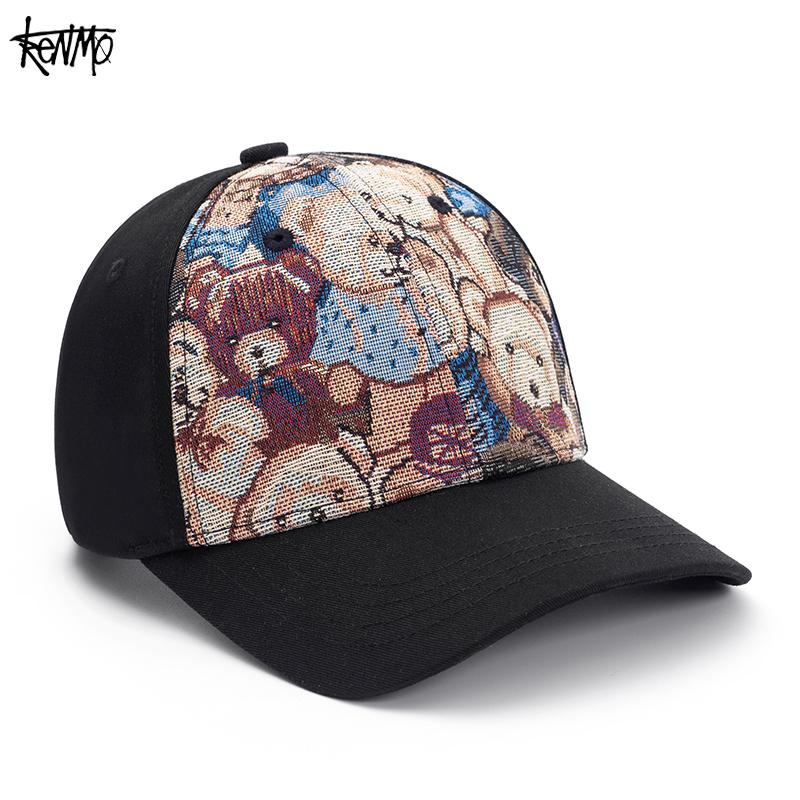 KENMO Splicing Bear Embroidery Retro Outdoor Street Fashion Hip Hop Men and Women Adjustable Duck Tongue Baseball