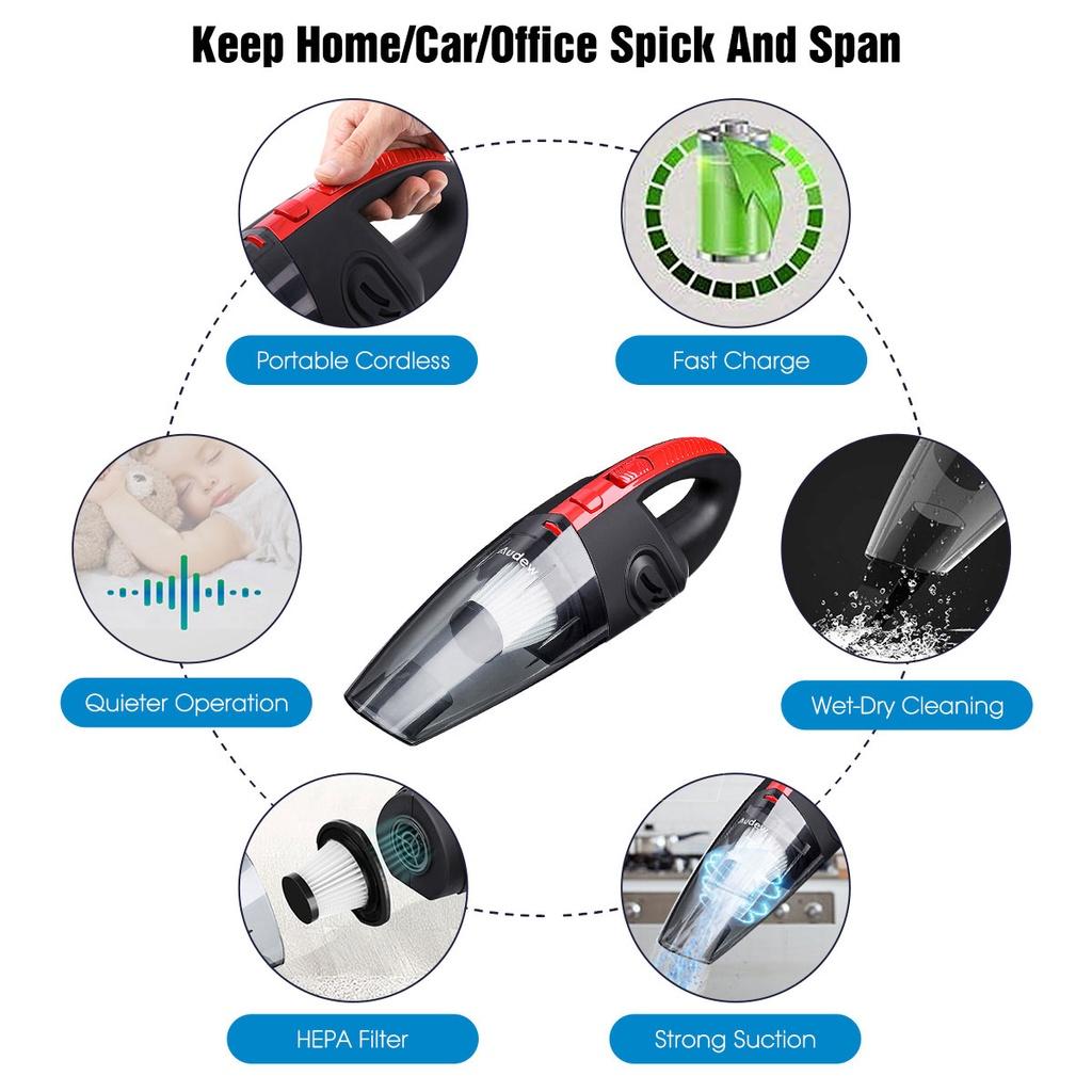 Mini Car Vacuum Cleaner Powerful Cyclone Suction 120W 9000PA Cordless Portable Household Dual-use Rechargeable Wet Dry Vacuum Cleaner