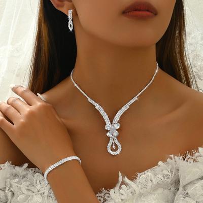 Модный комплект ювелирных изделий с подвеской из циркония, свадебные украшения, браслет, серьги, ожерелье, комплект ювелирных изделий