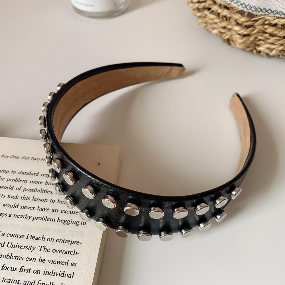 Vintage Wide Brim Hair Hoop Multi-Color Face Wash Headwear Cool Rivet Headband Outdoor