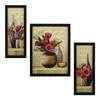 3 Pc Set of Floral Paintings (1056) Without Glass 5.2 X 12.5, 9.5 X 12.5, 5.2 X 12.5 Inch-Multicolour