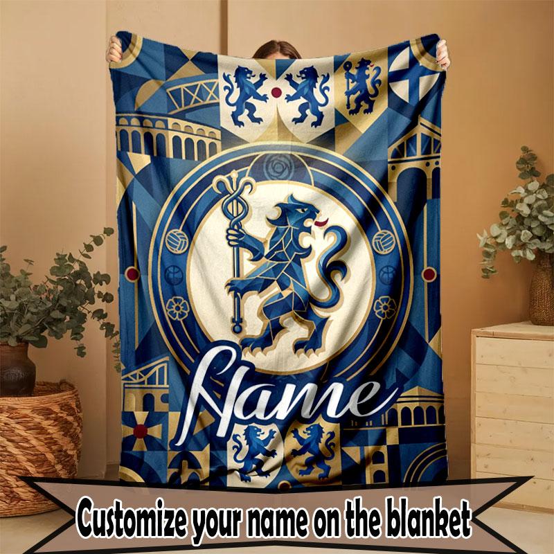 Custom Name Personalized Chelsea Football Club Print Blanket, Home Decor, Bedroom, Sofa, Camping, Couch, Gifts for Birthday Christmas