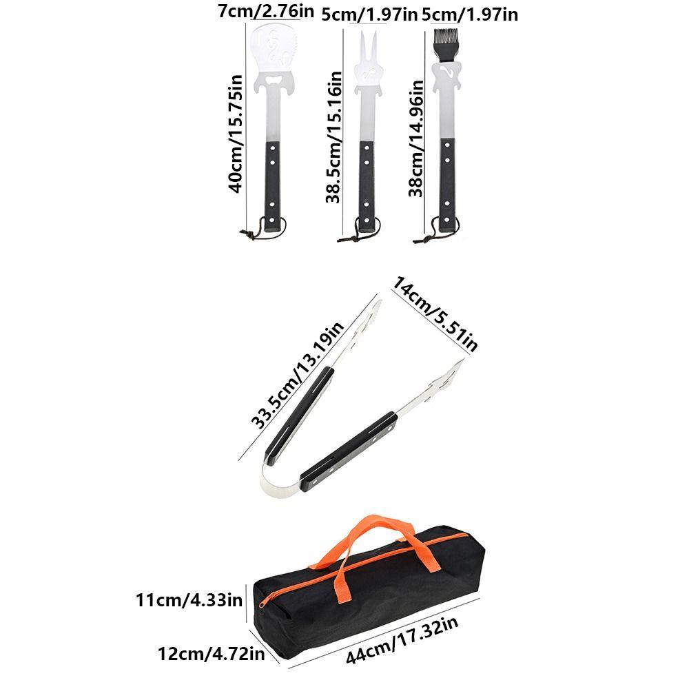 Stainless Steel BBQ Shovel Fork Clamp Easy Draining Barbecue Cutlery Kit Outdoor Party
