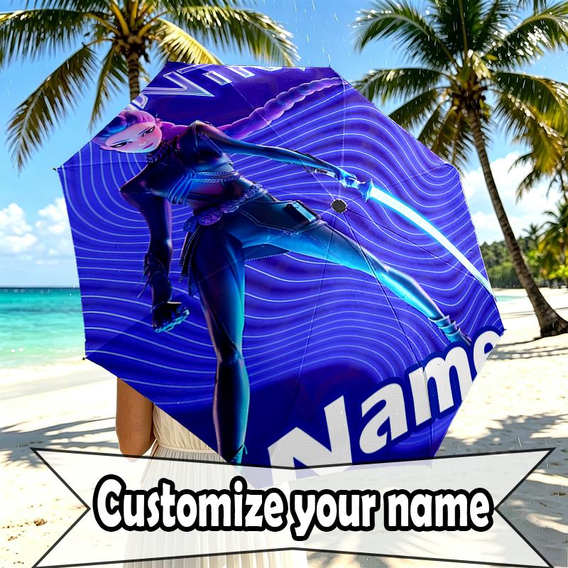 Custom Name Personalized KPop Demon Hunters Print Umbrella, Auto Open Close, 8‑Rib Sturdy Frame, Commute Camping Hiking Use, Birthday Gift