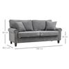 3-Seater Sofa with Aged Gold Studs Upholstered in Polyester with 2 Decorative Cushions 196x80,5x89 cm Grey