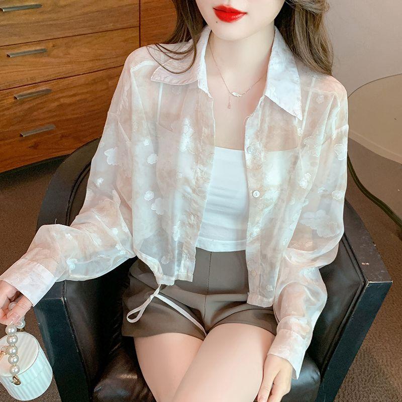 Fragmented Chiffon Shirt Sunscreen Clothing Women's Summer Long Sleeved Thin Cardigan Short Top