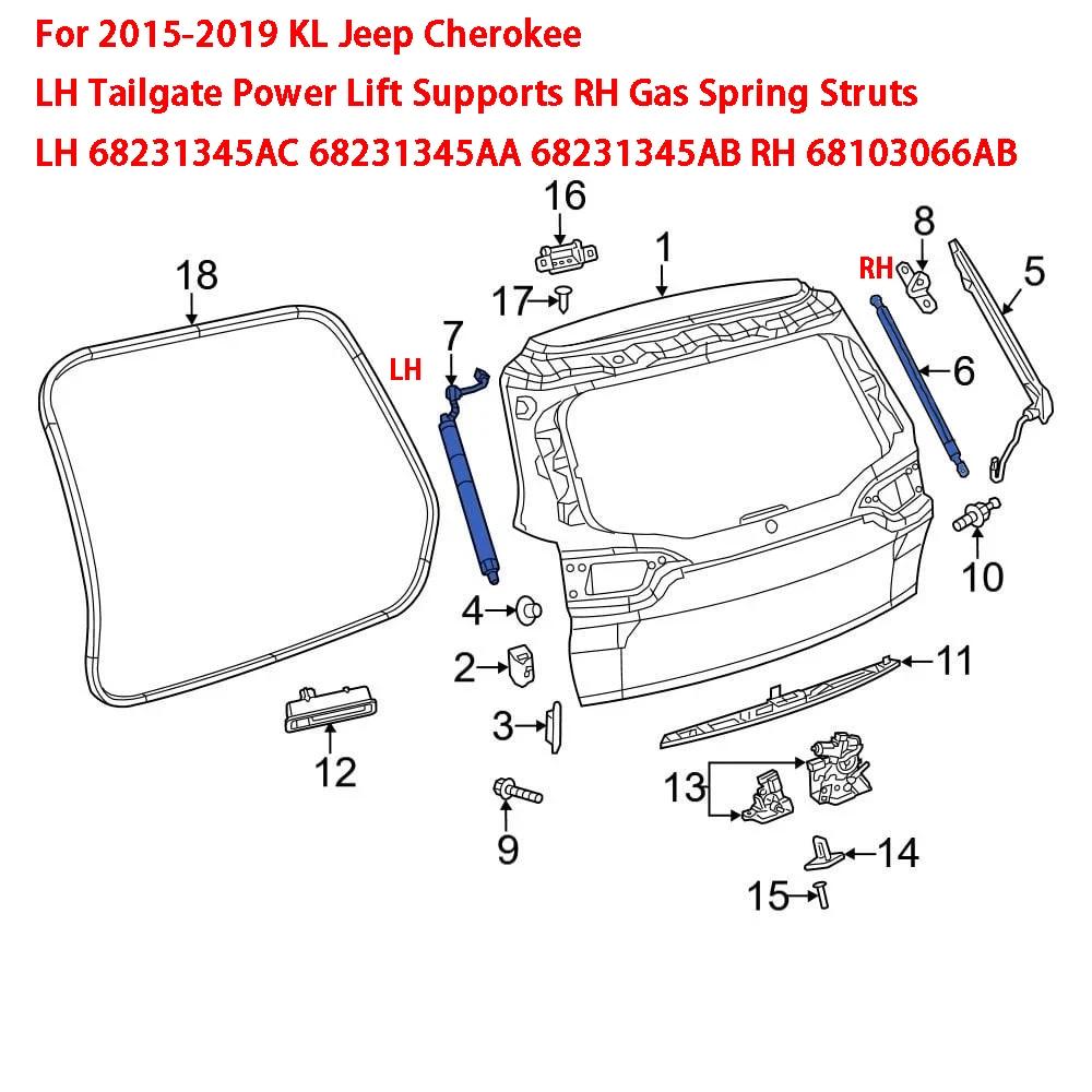 Для 2015-2019 KL Jeep Cherokee 68231345AC 68231345AA 68231345AB 68103066AB Левый газовый упор крышки багажника Правый газовый упор