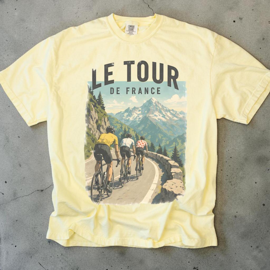 Футболка Tour De France, Велосипедная футболка, Унисекс футболка Comfort Colors, Подарки для велосипедистов, Футболка для шоссейного велосипеда, Футболка с французской графикой, Футболка с велосипедом