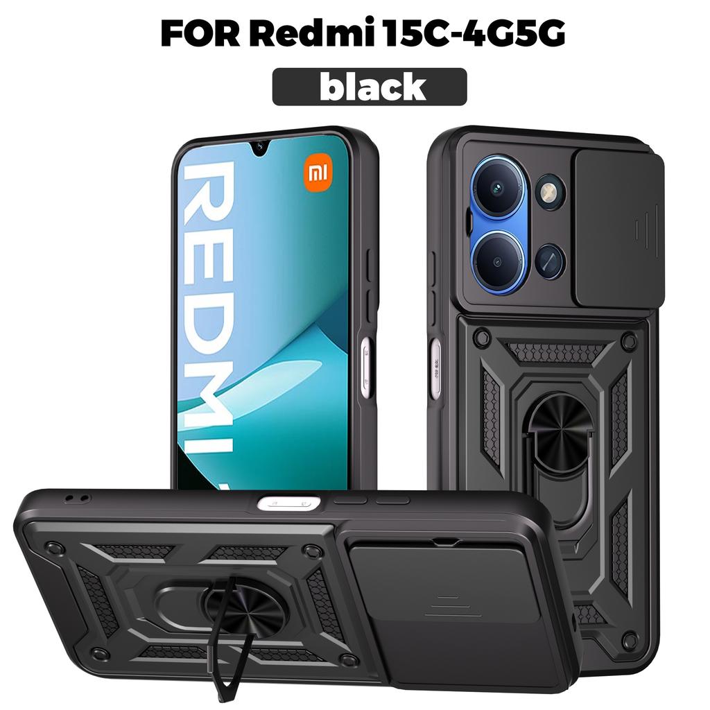 Чехол для Xiaomi Redmi 15C Чехол Redmi 15C 4G Чехол Redmi 15C 5G Магнитное кольцо-держатель Бронированный чехол для телефона Защита камеры сдвижной задняя крышка