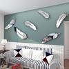 1Set 8Pcs Silver Feather 3D Mirror Wall Art Stickers Decal Home Bedroom Mural Decor