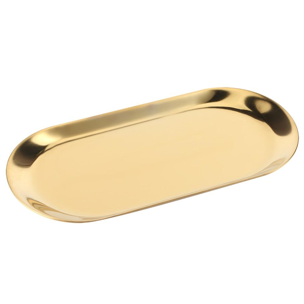 5PCS Oval Shape Jewelry Storage Tray Stainless Steel Trinket Serving Tray Bedroom Organizer