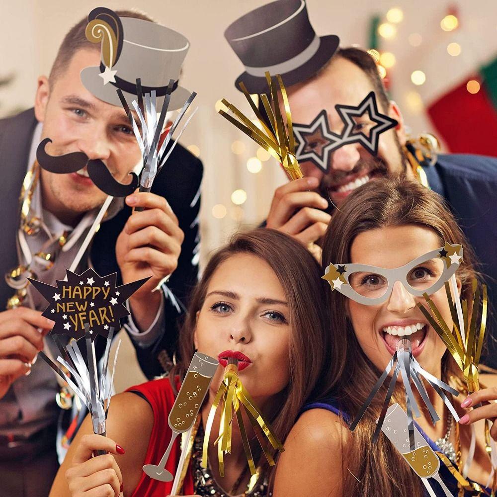 6Pcs Gold Silver Blowout Whistle Glitter Party Supplies New Years Party Blowers  Atmosphere Gifts
