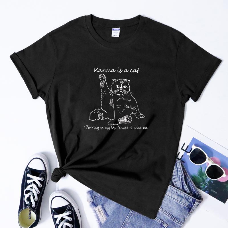 Karma Is A Cat Purring In My Lap Cause It Loves Me Shirt Funny Cat Mom Gift Tshirt Cute Fur Mama Tops Tees