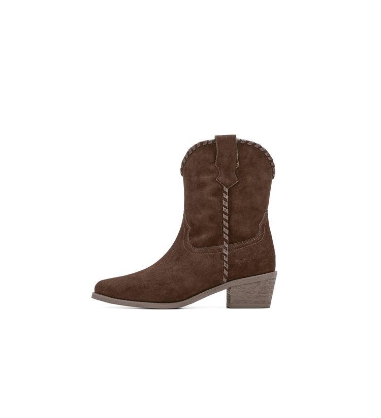 Saturday Retro Western Boots Women's 2025 Autumn/Winter New Fashionable Versatile Look Thin Pointed Suede Denim Short Boots