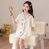 100% Cotton Girls Pajama Set Short Sleeve Shorts Cartoon Print Sweet Sleepwear Kids Home Outfit