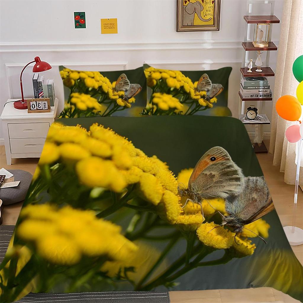3D комплект постельного белья с цветами и бабочками, крыло насекомого, пододеяльник, наволочка, 2 или 3 шт., AU240 * 270, очень большой размер, украшение для дома