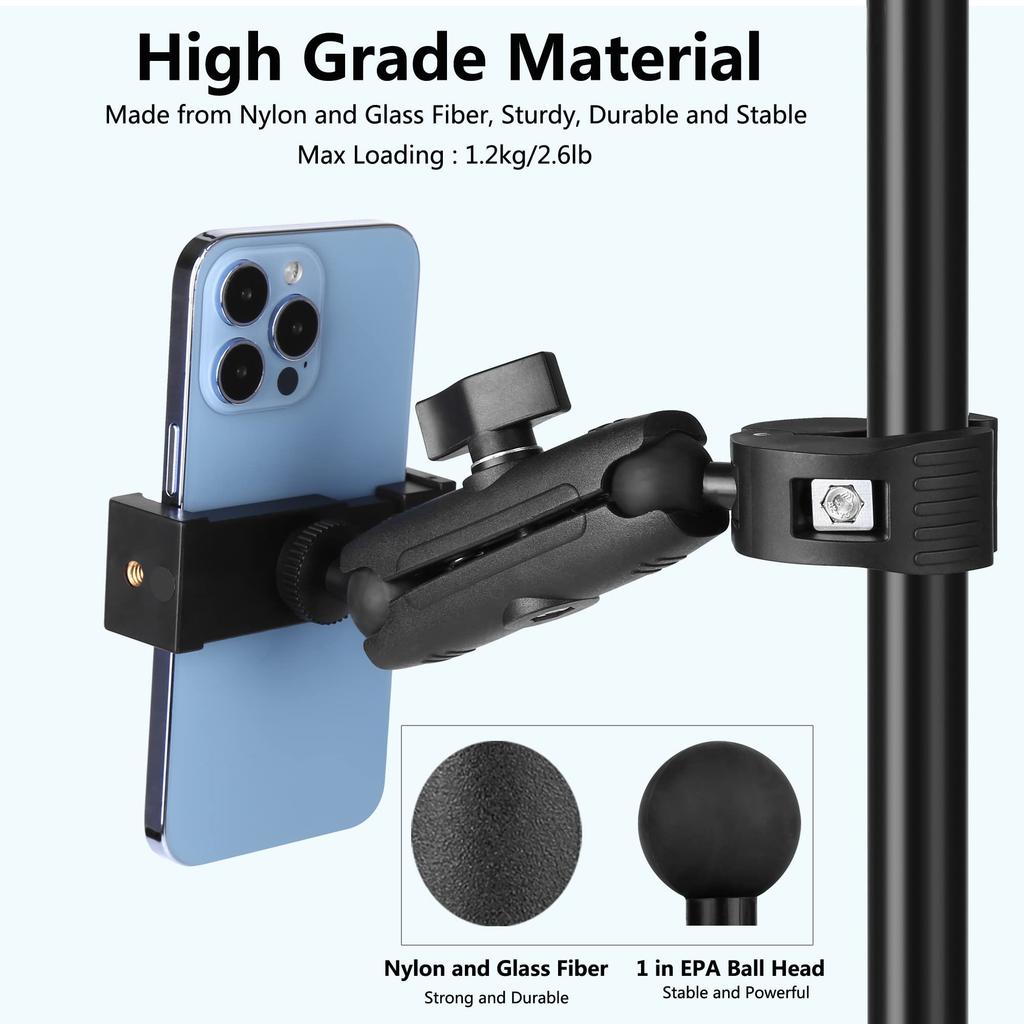 Music Hanger Microphone Stand with Long Arm and Super Clamp 360° Rotation for 3.5-7 Inch Smartphones, Compatible with Samsung Galaxy S 14, 13, 12,