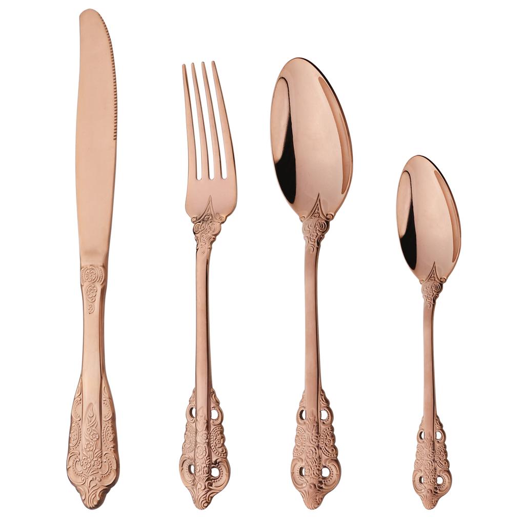 Роскошный набор столовых приборов из розового золота из 24 предметов, нержавеющая сталь, набор столовых приборов, нож, вилка, ложка, набор столовых приборов в западном стиле для 6 персон