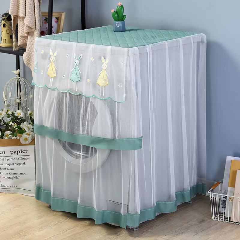 Современный декоративный пыле- и водонепроницаемый тканевый чехол с кружевной отделкой для бытовых стиральных машин розового и белого цвета