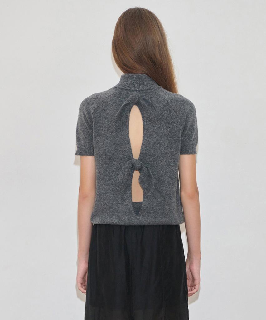 SINOON Rabbit Tie Half Sleeve Turtleneck Knit (Charcoal Gray)