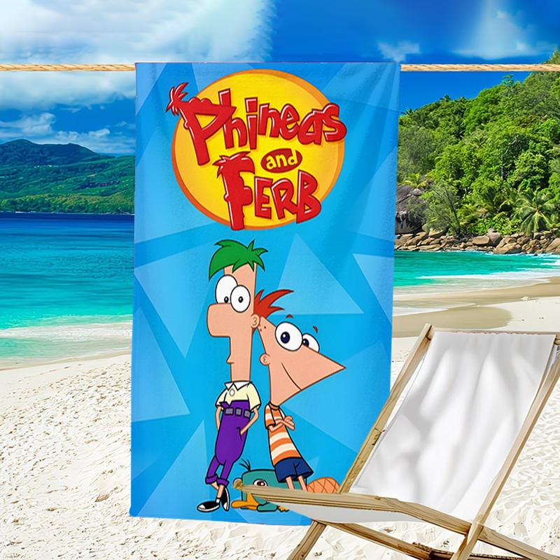 1pc Phineas and Ferb1 Beach Towel, Beach and Seaside Swimming Pool Equipment, Fashion Pattern, Rectangular, Travel Essentials