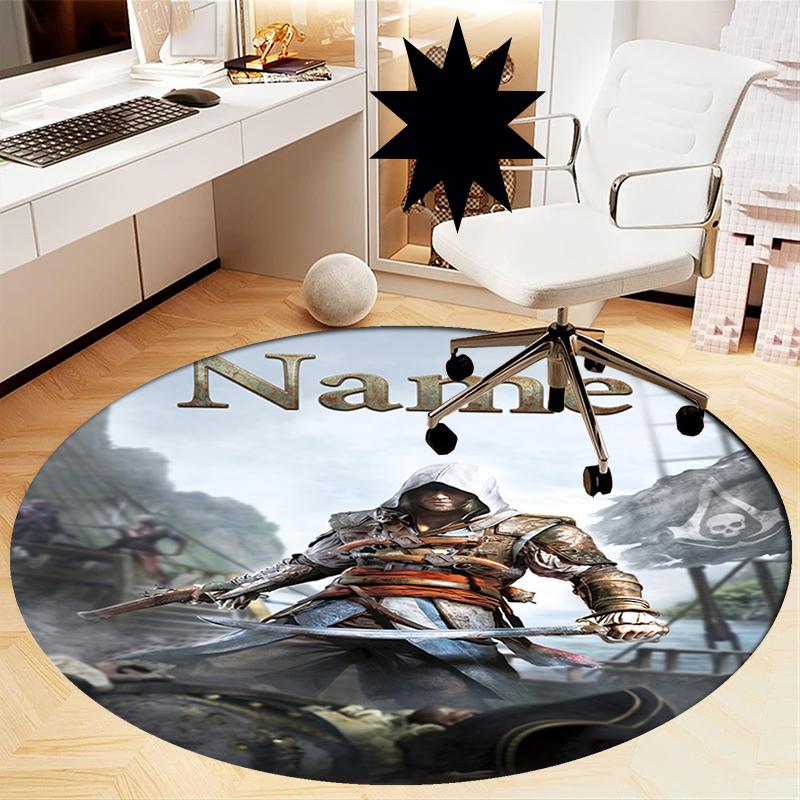 Custom Name Assassin's Creed Printed Round Rug Carpet Chair Rug Area Rug Entryway Doormats,for Office Chair Living Room Bedroom Kitchen Room.