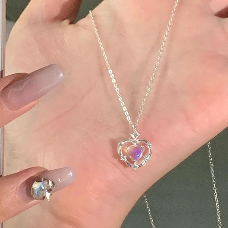 Ожерелье ручной работы из циркона и лунного камня Love Simple Moonlight Heart Shaped Cuestion Women Wedding Gift Wholesale