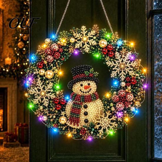 Festive Mantelpiece Ornament DIY Acrylic Christmas Faux Pearl Art Hanging Kit, Lighted Wreath 3D Beaded Craft Artisan Gift for Crafters Kit
