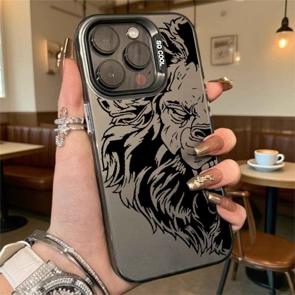 Черный Дизайн Татуировки Львиной Головы Чехол для Телефона для Iphone 16 15 14 13 12 11 Pro Max Mini Ударопрочный Защитный Жесткий Чехол с Защитой от Царапин