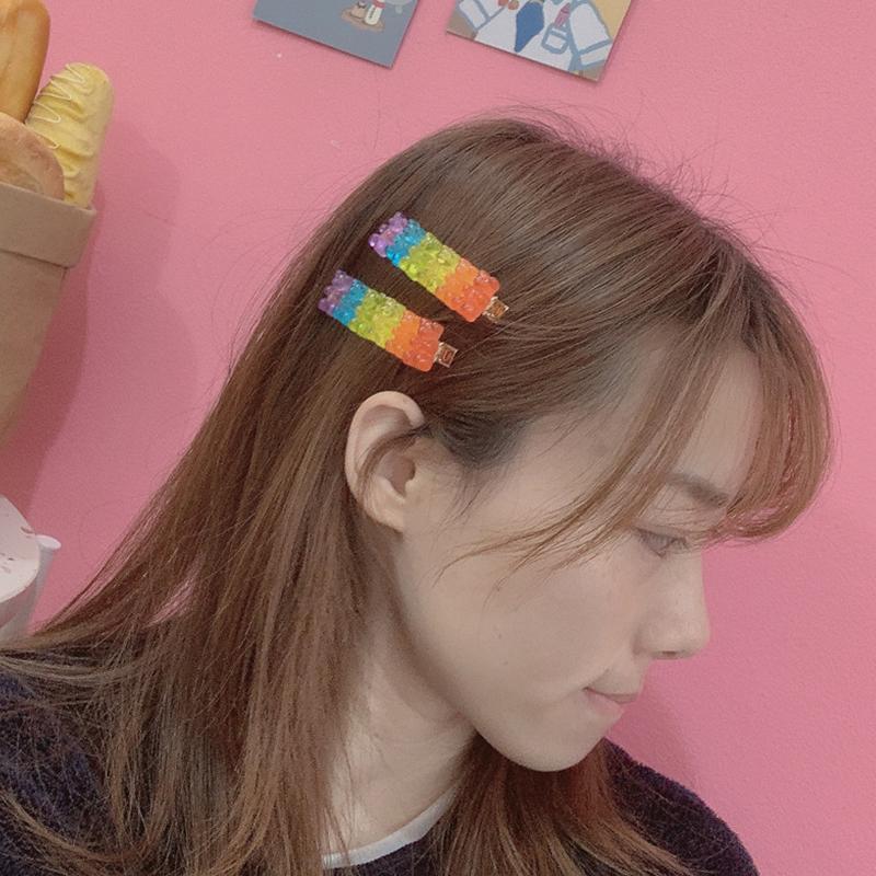 Cute Bear Candy Color Hairpins Barrette Colorful Hair Clip Jelly Color Gummy Headwear Girls Women Hairpin Duckbill Clip Headwear