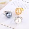 Jewelry Copper Platinum Plated Pearl Round Simple Women'S Ring 14Mm