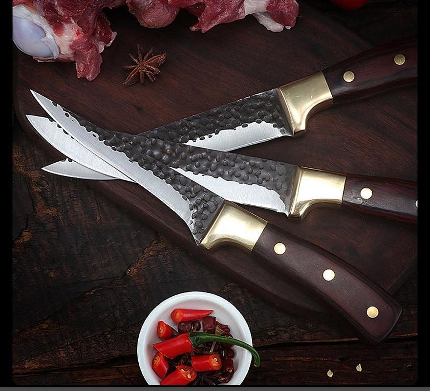 Кованый острый нож для мясника Нож для обвалки Нож для нарезки ломтиков с чехлом для ножа Набор ножей с деревянной ручкой