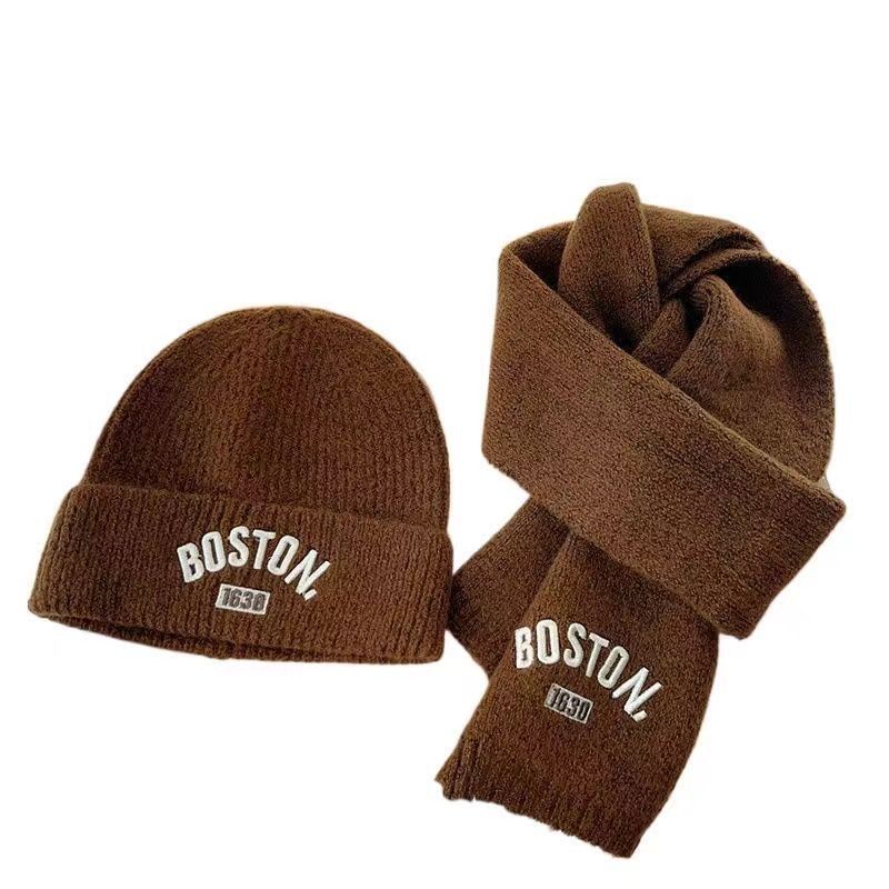 New children's hat set, scarf two-piece set, boys' knitted hat, fleece thickened girls' hat winter