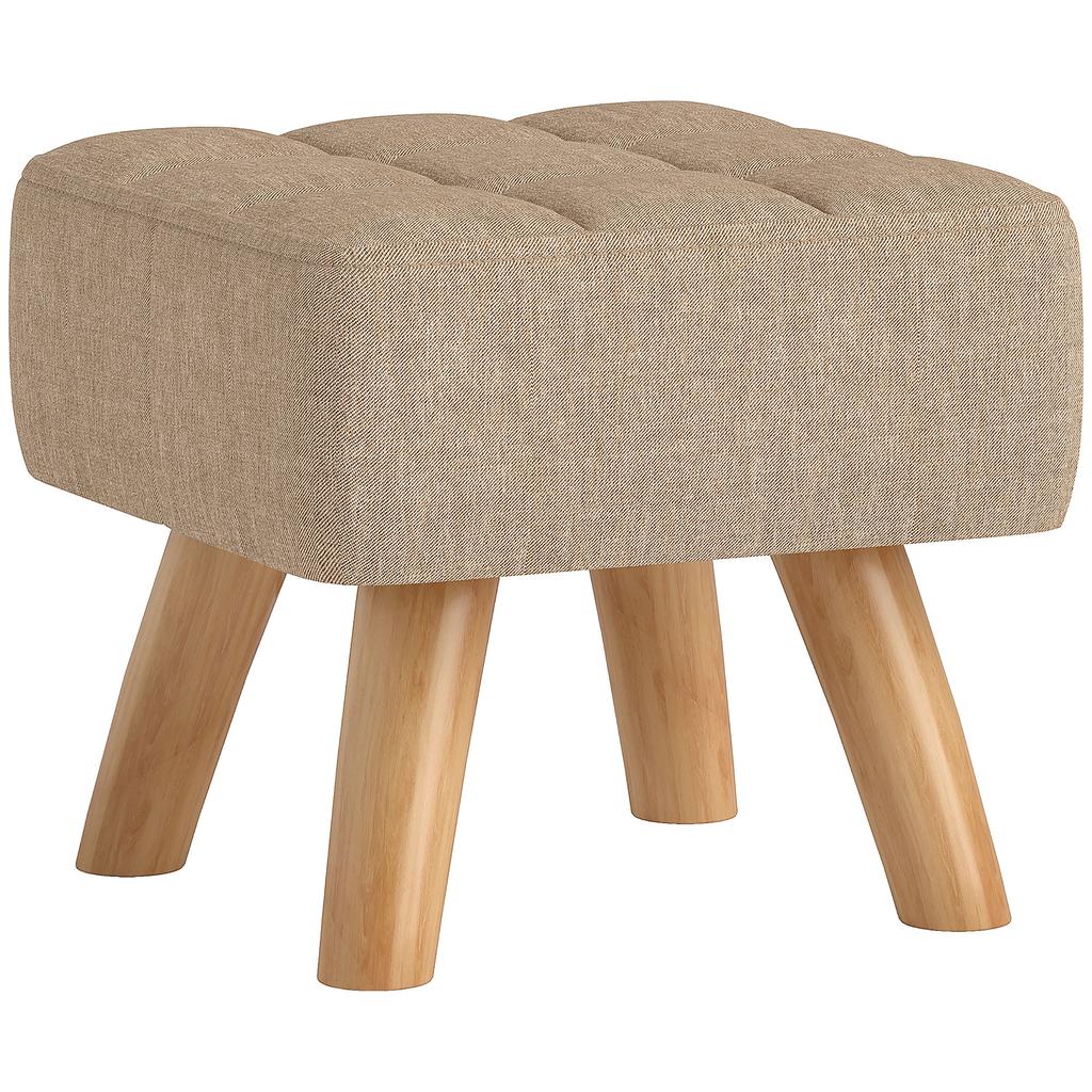 Footstool with Padding, Linen Look, Wooden Legs, Load Capacity up to 110 kg, Brown