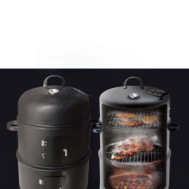 Коптильня BBQ 3-в-1: Коптильня, печь для тушения, печь для барбекю, жаровня для батата, конструкция в виде круглой бочки.