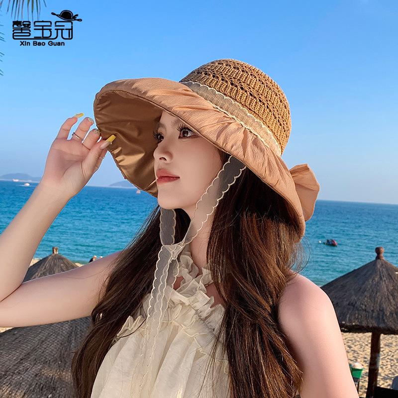 Summer Sunscreen Hat Women's Color Glue Big Eaves Outdoor Travel Visor Fashionable Versatile Face Small Bucket Hat