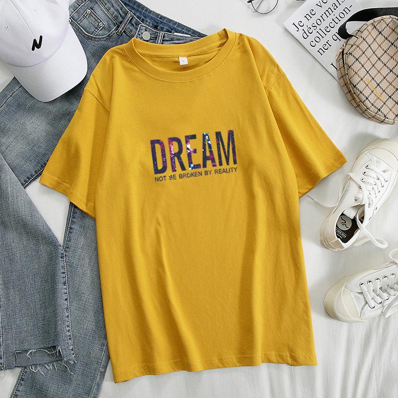 Новая летняя футболка Dream с буквенным принтом, однотонные женские хлопковые футболки большого размера, мягкий женский джемпер, топ