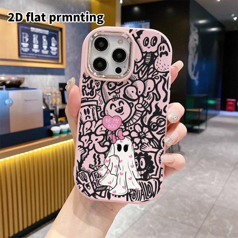 Phone Case: 2D flat design suitable for iPhone 18 17 16 15 14 13 Pro protective case, couple style, milky white little ghost, Christmas and Halloween