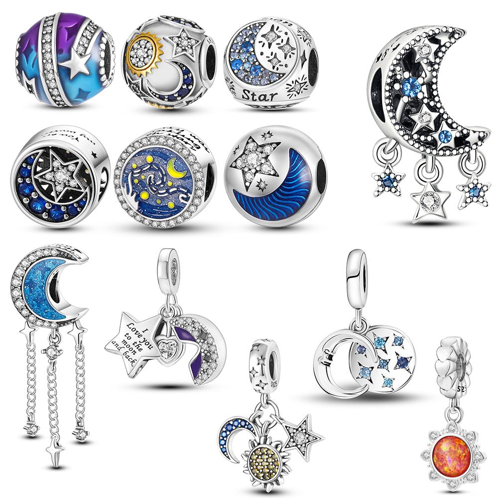 Луна, Солнце, Звезда, Галактика, висячий кулон, подвески, бусины, серебряный цвет, подходит для браслета для женщин, ювелирные изделия своими руками, маркировка, подарок