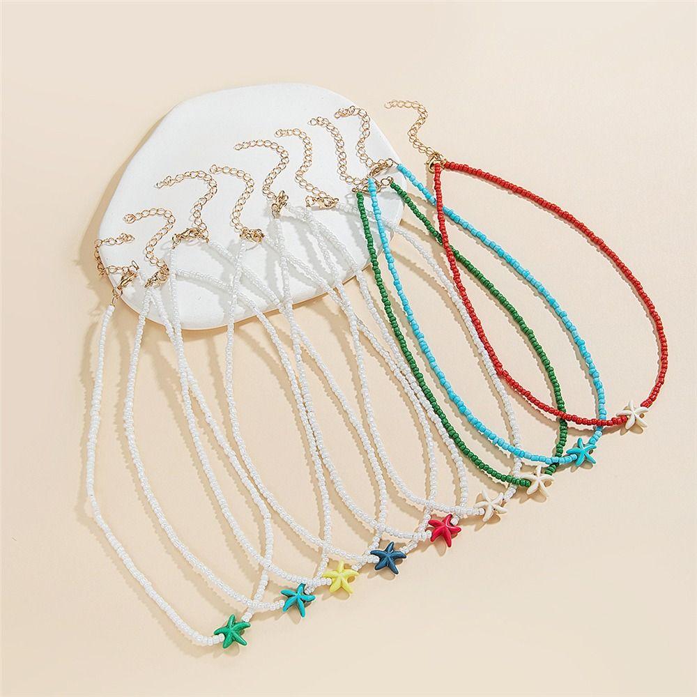 Bohemian Starfish Pendant Necklace Summer Jewelry Beaded Neck Chain Handmade Necklace for Women