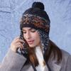 Зимняя защитная шапка для ушей, женская утепленная шапка-бомбер, цветная полосатая вязаная шерстяная шапка