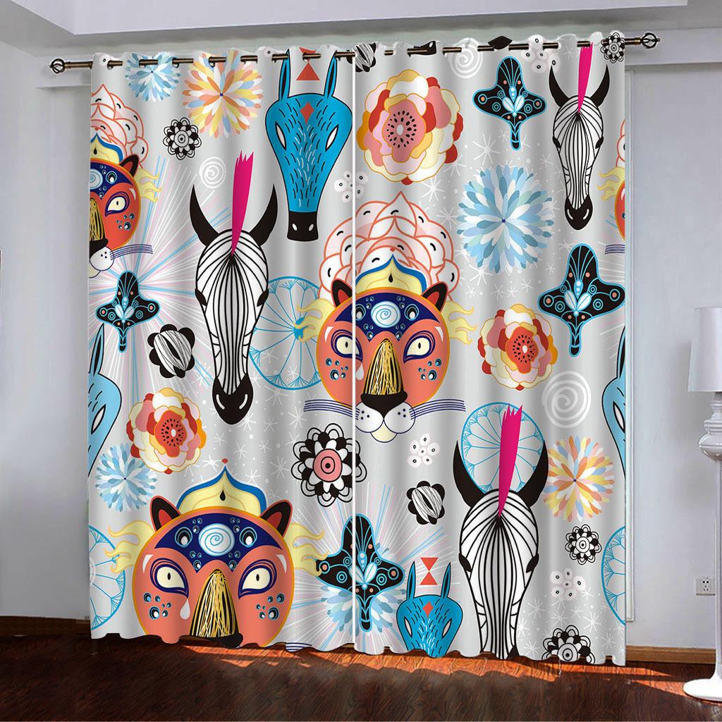 Vintage Style Cartoon Animal Series High Density Blackout Curtain Digital Printing