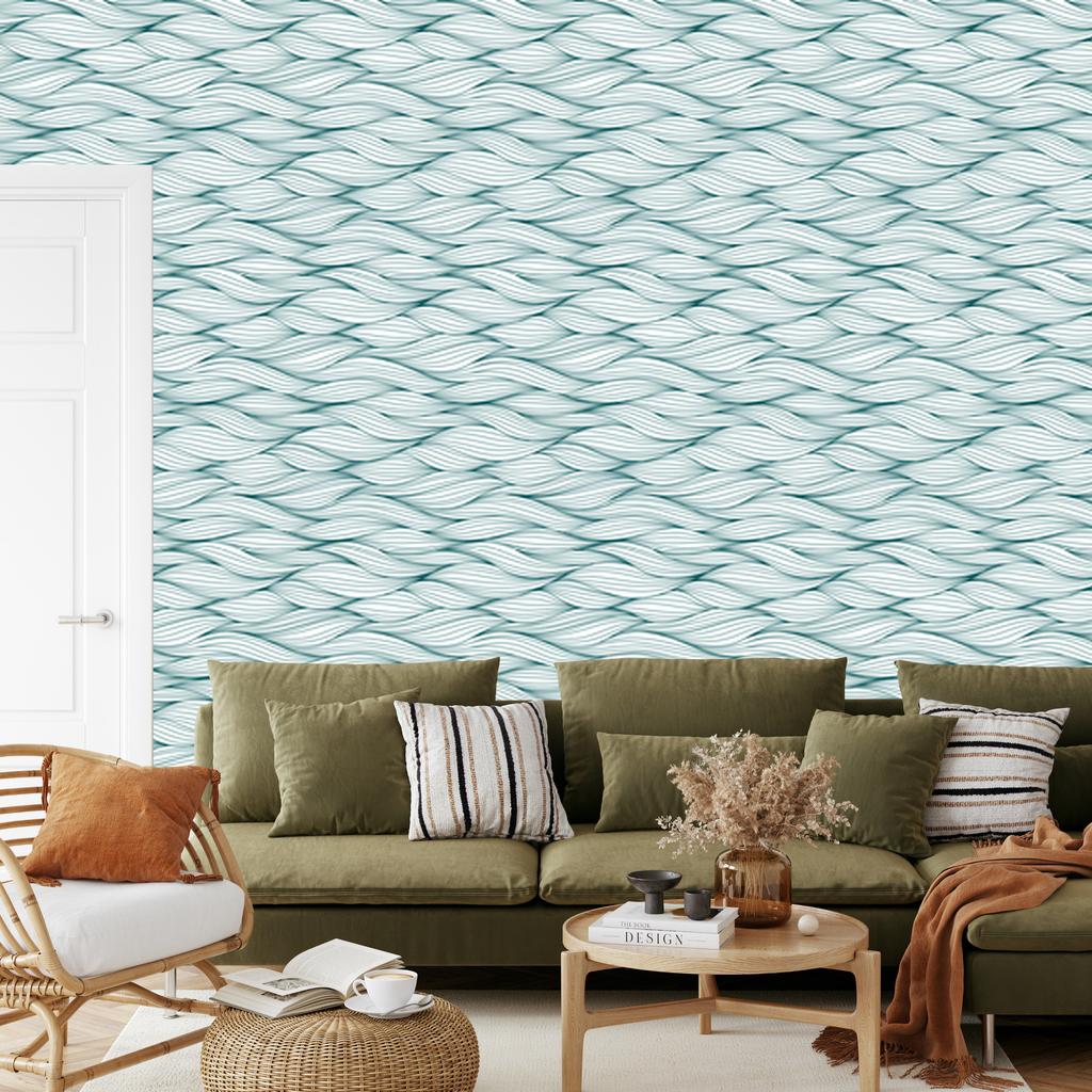Retro wallpaper with irregular waves on a white background for the living room and bedroom 50x1000