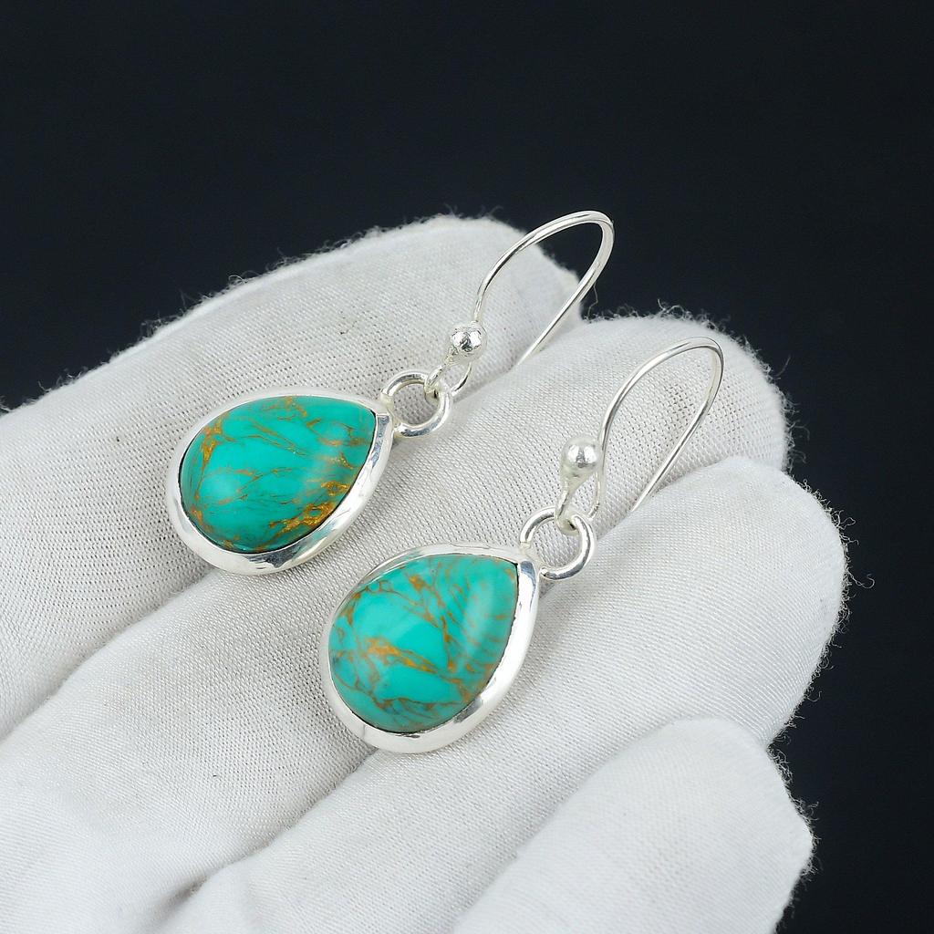 Серьги с бирюзой из Аризоны, серьги из стерлингового серебра 925 пробы, красивые серьги с драгоценными камнями и кабошоном, серьги на день рождения, подарок для нее для женщин