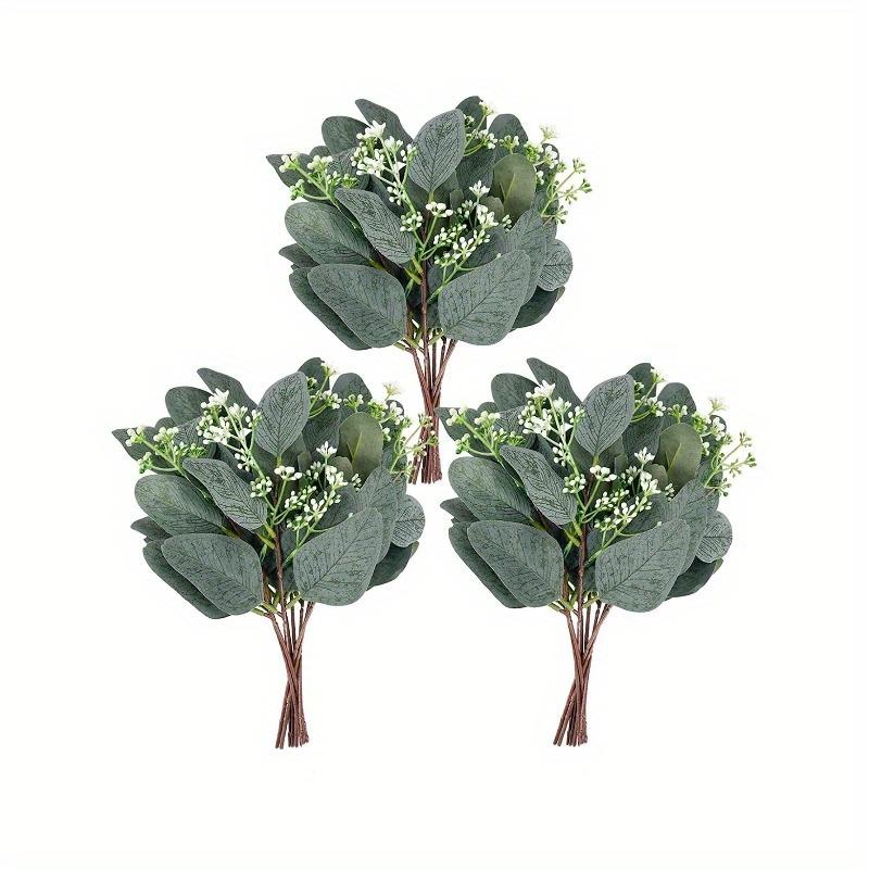 Artificial Eucalyptus Leaves Stems with White Seeds Short Silver Dollar Fake Green Leaf Stem Artificial Flowers Greenery Stems Plants