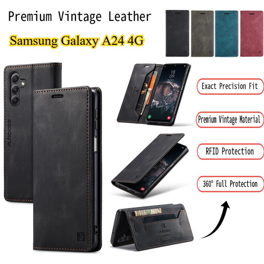 Премиальный винтажный кожаный чехол-кошелек для Samsung Galaxy A24 4G - Флип-чехол с защитой RFID и отделениями для карт, противоударный, в ретро-стиле (4 цвета)