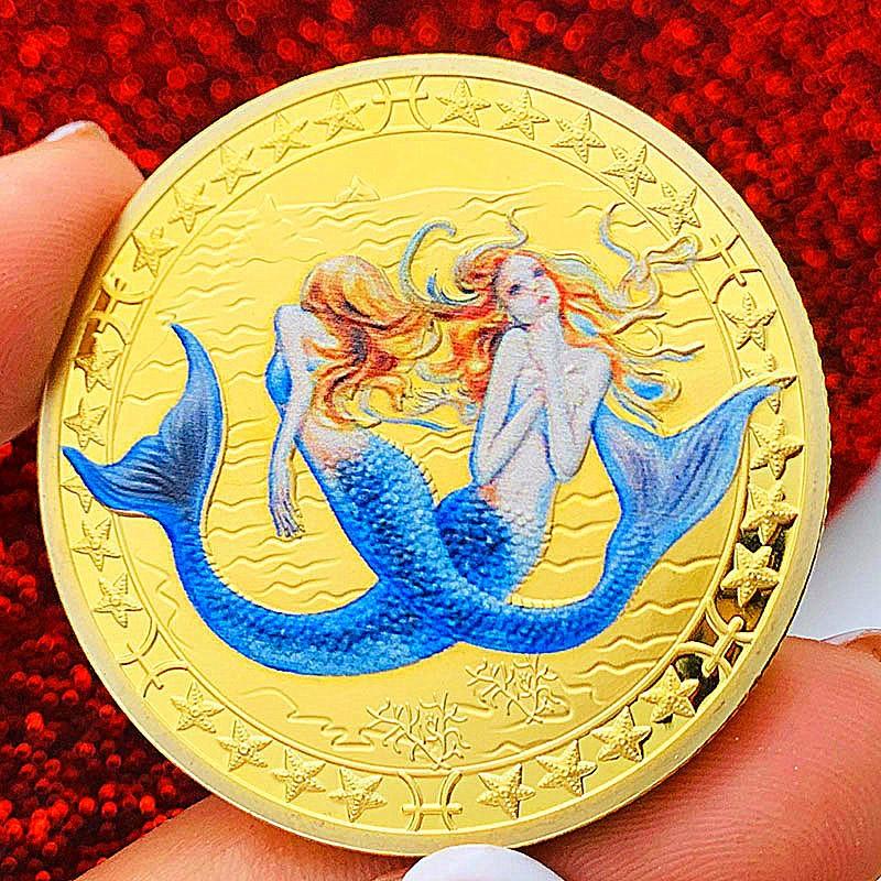 Twelve zodiac signs, color printing, Scorpio, gold-plated color printing commemorative medal, Gemini of love, decorative gold coin, Libra coin