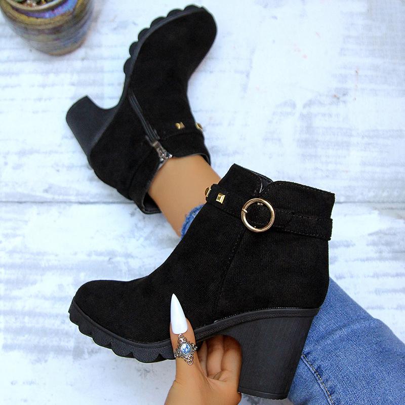 Lucyever Vintage Rivets High Helmet Ankle Boots Women Autumn Winter Faux Suede Short Boots Woman 2024 Side Zip Platform Boots 42