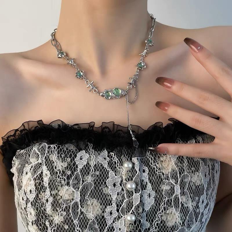 Оригинал ~ Легкий Роскошный Жидкий Опал Камень Spice Girl Ожерелье Женская Хип-Хоп Цепочка На Шею Премиум Дизайн Ниша Ключичная Цепочка